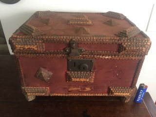Large Tramp Art Table Box Late 19th C Carved Pine Metal Mounted 10x15x11 Ca 1890