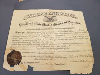 President William McKinley signed CUT signature from 1897 Presidential document 2
