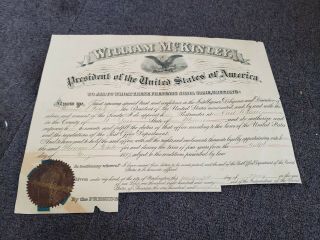 President William McKinley signed CUT signature from 1897 Presidential document 3