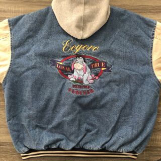 Vintage Disney Store Eeyore Bomber Denim Varsity Jacket with Hood Men’s Size XXL 3