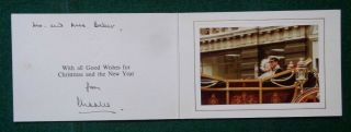 Antique Signed Christmas Card Prince Charles Wales Queen Mother Royal Carriage