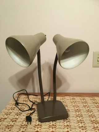 Vintage Retro Double Dual Cone Gooseneck Table Light Lamp Wall Mount Brown Tan
