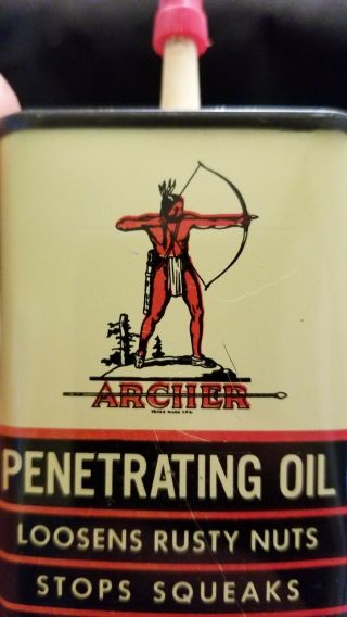 Vintage ARCHER Household Oil Handy Oiler 4 Oz Metal Oil Can Gas sign - 2