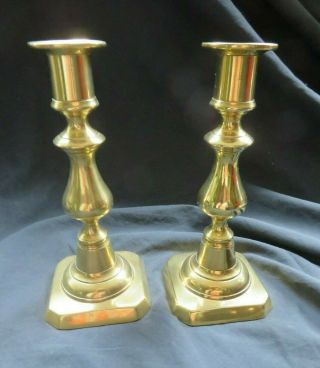 Antique Brass English Victorian Push Up Candlesticks Candleholders - Pair
