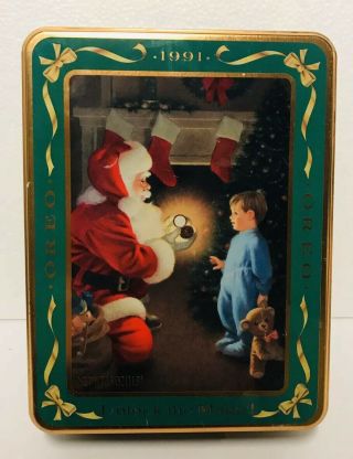 Oreo Cookies Unlock The Magic Waiting For Santa 1991 Christmas Cookie Tin Box