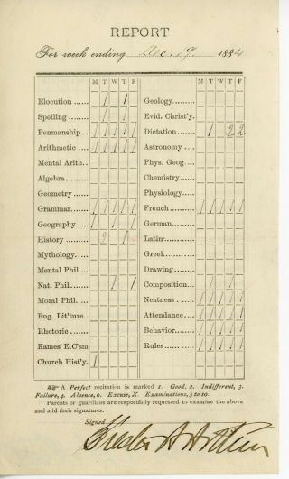 Chester Arthur Twice Signed Report Card As President.
