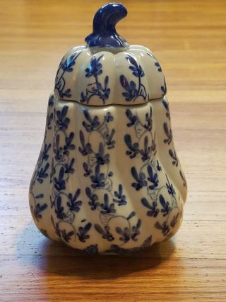 Vintage Ginger Jar Chinese Blue & White Squash/gourd Shaped Porcelain Floral