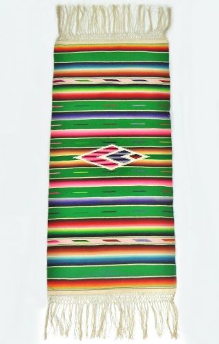 Vtg 50s Mexican Saltillo Serape Fine Wool Blanket Table Runner Rug Throw 15x32