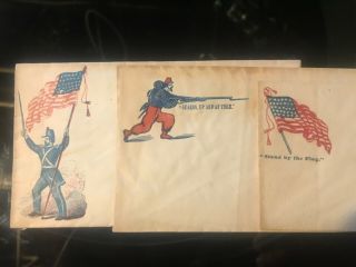 Antique 1860s Patriotic Civil War Love Letter Envelope Covers American Flag