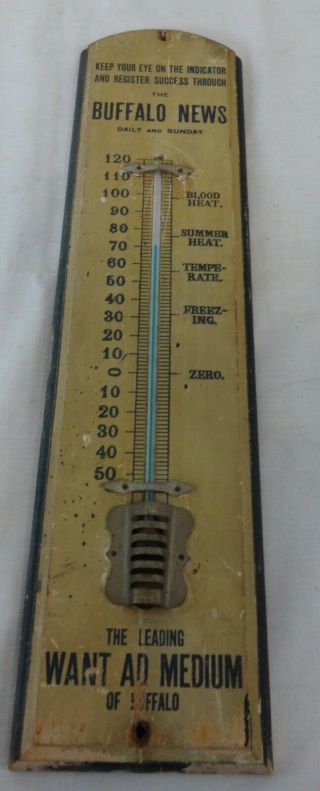 Vintage Painted Wooden Advertising Thermometer Buffalo News