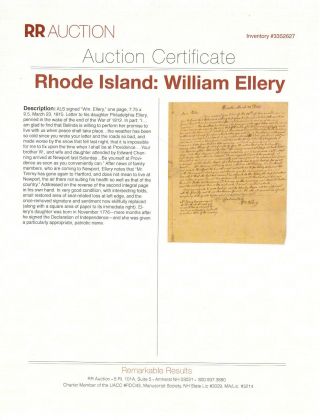 Declaration Signer William Ellery War - Dated Autograph Letter Signed to Daughter 3