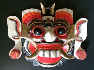 Vintage Indonesia Lion Mask Wood Hand Painted Traditional Bali Wall Art Decor 02