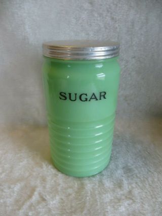 Vintage Jadeite Sugar Canister Jeannette Jadite Green Round Antique Cannister