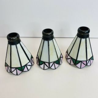Set Of 3 Vintage Stained Glass Lamp Light Shades Tulip Ceiling Fan Pendants