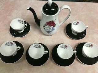 13 Pc.  Vtg Rose Motiff Queen Anne Bone China England Tea Set