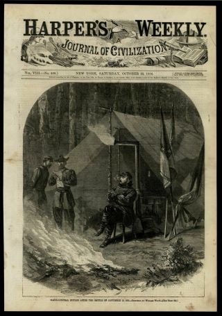 Major General Butler Smoking Cigar Civil War 1864 Wood Engraved Print