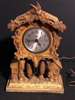 Vintage United Electric Cast Metal Clock Cuckoo Style Pine Cones Weights Parts