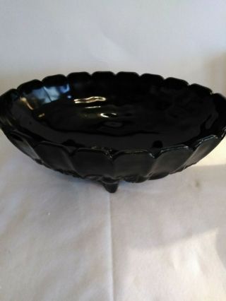 Vintage Black Amethyst Glass Footed Fruit Bowl