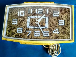 Vintage Ge General Electric Wall Clock,  Rectangle,  Mustard Yellow & Brown