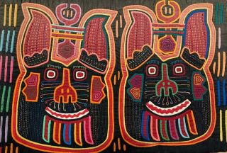 Reverse Applique Kuna Mola Painted Face Figures San Blas Islands Panama Textile