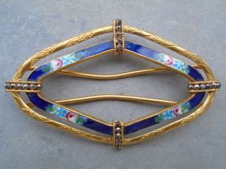 Antique Vintage French Art Nouveau Blue Enamel Rose Ornate Cut Steel Belt Buckle