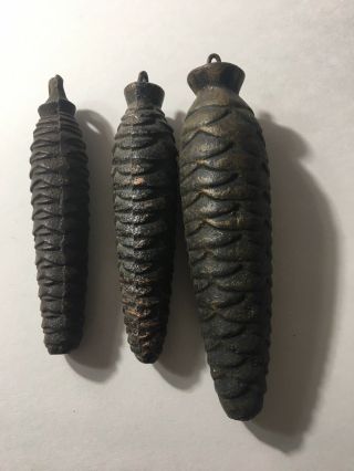 3 Antique Cuckoo Clock Pine Cone Weights