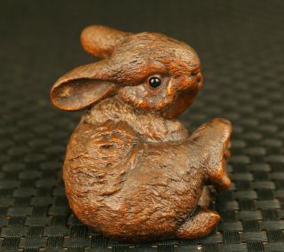 True To Life Old Boxwood Hand Carved Rabbit Statue Hand Piece Exquisite Gift