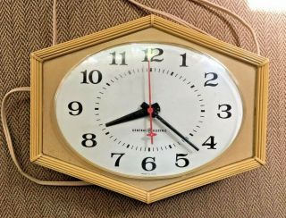 Vintage General Electric Yellow 6 Sided Kitchen Wall Clock Model 2154