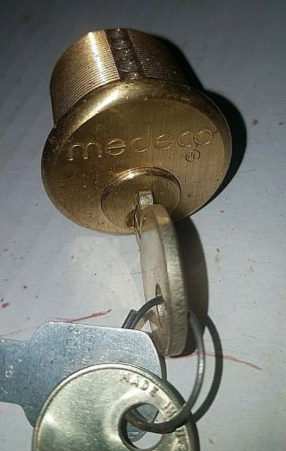 Vintage Medeco Brass Cylinder High Security Lock with Keys 6 Pin 2