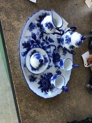 Vintage Porcelain 10 Pc Tea Set Mini Miniature Blue & White Flowers