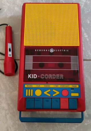 Vtg Red General Electric 3 - 5017a Kid Corder Cassette Tape Player Recorder Ge Toy