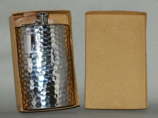 Vintage Metal Crescent Hip Shape Flask Hammered Design Made In Germany