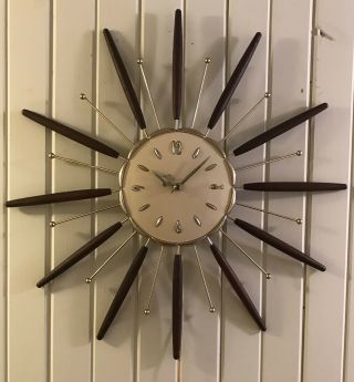 Atomic Starburst 27” Electric Wall Clock Robert Shaw 1963 Mid Century Modern