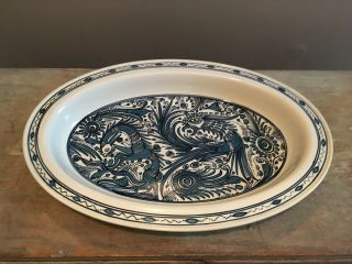 Vintage Felix Tissot Taxco Hand Painted Pottery Serving Platter 18 " Oval