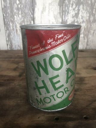 Vintage Wolf’s Head Oil Can Metal Full Sae 70 ? One Quart