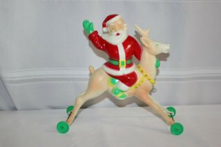 Vintage Rosbro Rosen Hard Plastic Santa Claus Reindeer On Wheels Candy Container