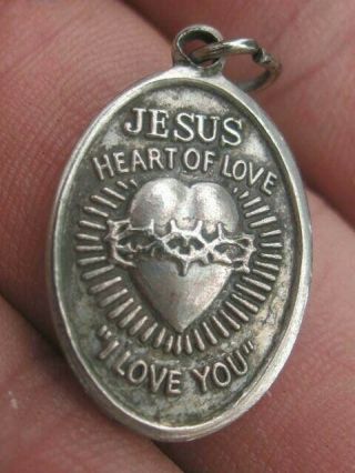Antique Religious Medal Sacred Heart Of Jesus Heart Of Love Redeemed By Cross Nr