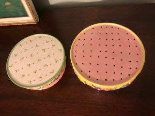 Set 2 Mackenzie - Childs Style Pillar Candle Holders Floral Dot Pink Yellow Green 2