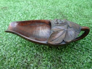 19thc Swiss Black Forest Wooden Oak Spoon With Leaves & Berries C1890s
