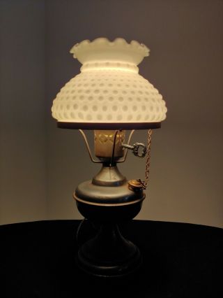Vintage Brass Hurricane Lamp With White Hobnail Milk Glass Hurricane Lamp Shade
