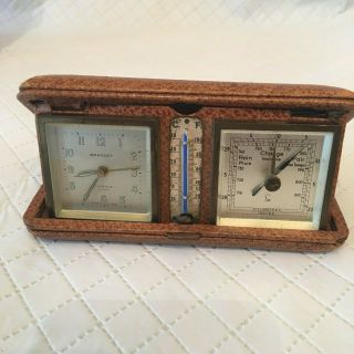 Bradley 7 Jewels Made In Germany Alarm Travel Clock Thermometer & Weather Gauge