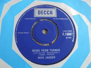 The Rolling Stones/mick Jagger - Memo From Turner 1970 Uk 45 Decca Ex,