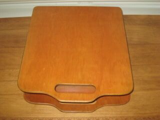 Vintage Wooden Veneer Box With Hinged Lid & Carrying Handle