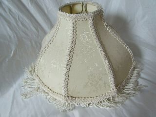 Vintage Victorian Style Lamp Shade Ivory Cream Brocade With Fringe 11 "