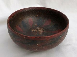 Early Small Paint Decorated Treenware Wood Bowl 19th Century Swedish? Norwegian?