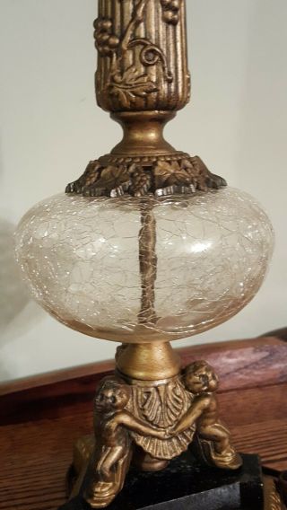 Mid - Century Neoclassical Hollywood Regency Cherub & Grape Vine Metal Table Lamp
