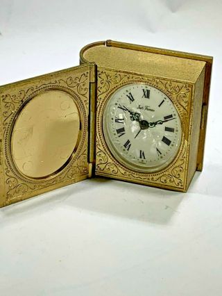 Vintage Seth Thomas Germany Mother Of Pearl Face Travel Clock & Picture Holder