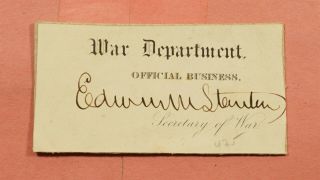 Secretary Of War Edwin M Stanton Signed Frank Official Piece War Dept