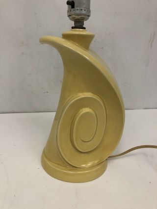 Vintage Mid Century Modern Yellow Ceramic Pottery 18” Table Lamp Swirl Design 3