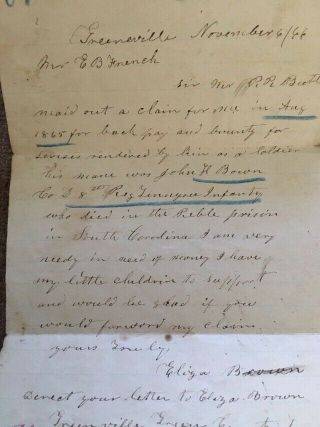 Civil War Widow’s Letter Seeking Assistance Greene County Tennessee 2